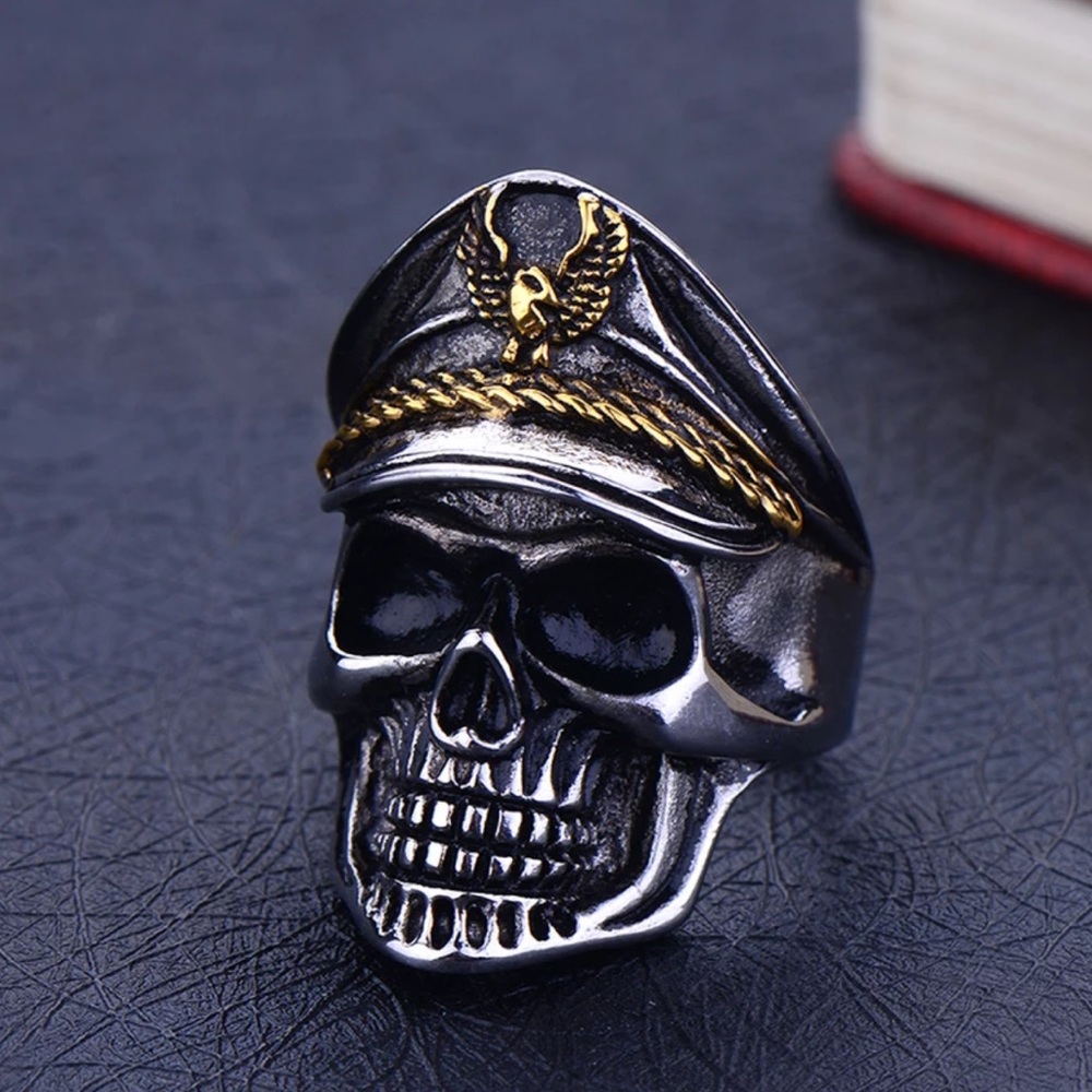 Gothic Black stainless steel skull biker ring NWT - Picture 4 of 7